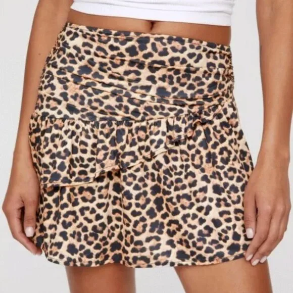 Nasty Gal Asymmetrical Leopard Print Ruffle Skirt NWT - Picture 1 of 4